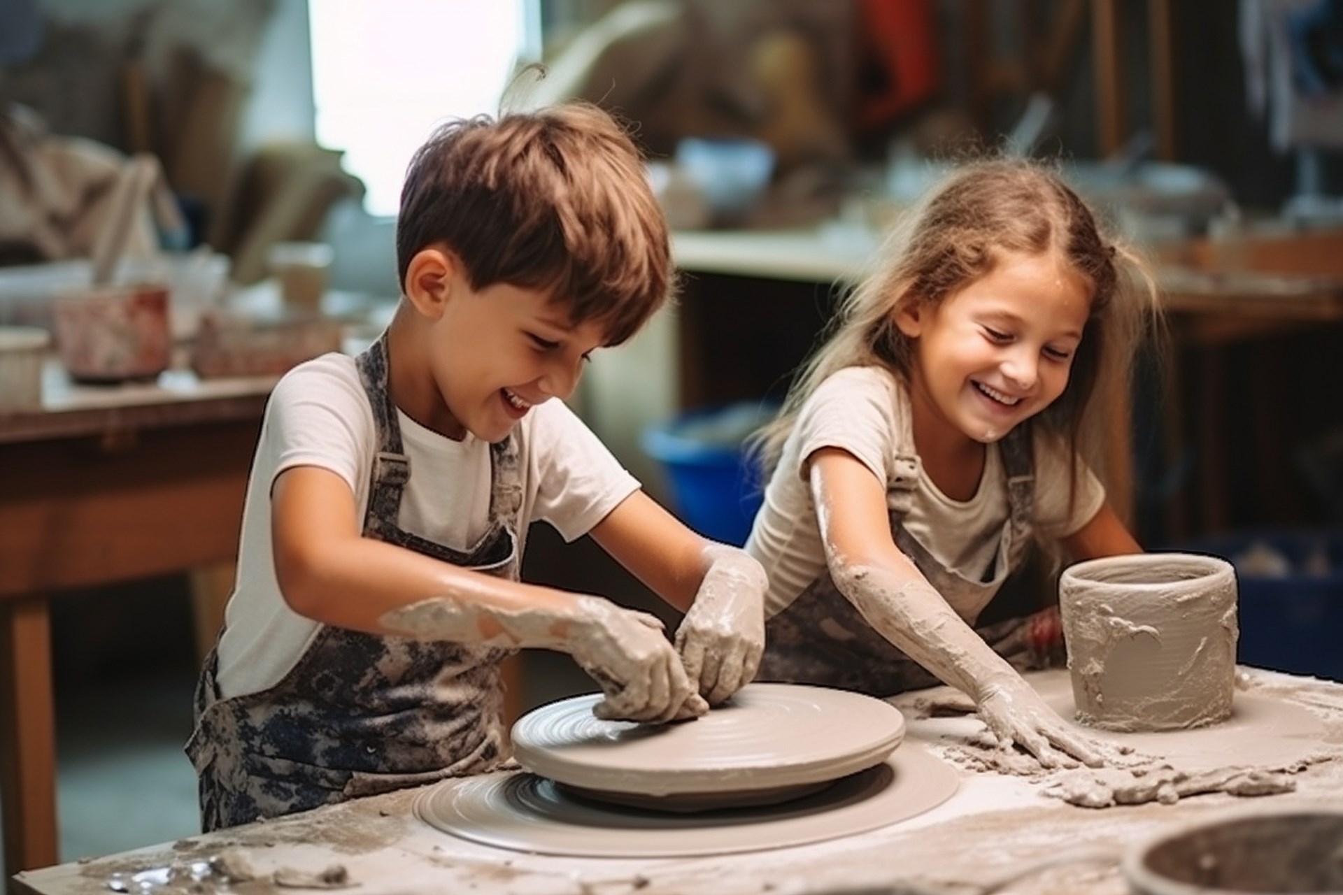 dzieci na warsztatach ceramicznych